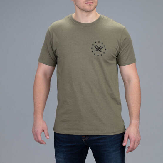 Vortex Optics Salute Short Sleeve T-Shirt in Olive Green with cotton and polyester material blend